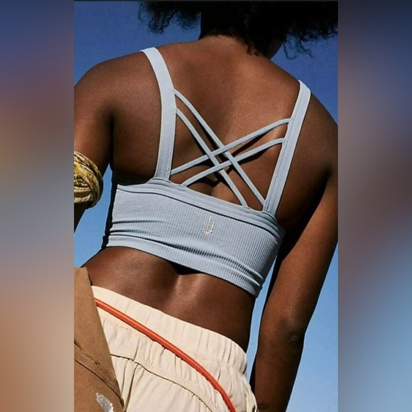 Free People Happiness Runs Strappy Back Crop Tank Blue NWOT XS/S or M/L - Picture 4 of 11